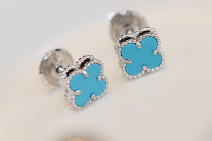 [⭐Maelin]CLOVER MINI TURQUOISE SILVER STUD EARRINGS