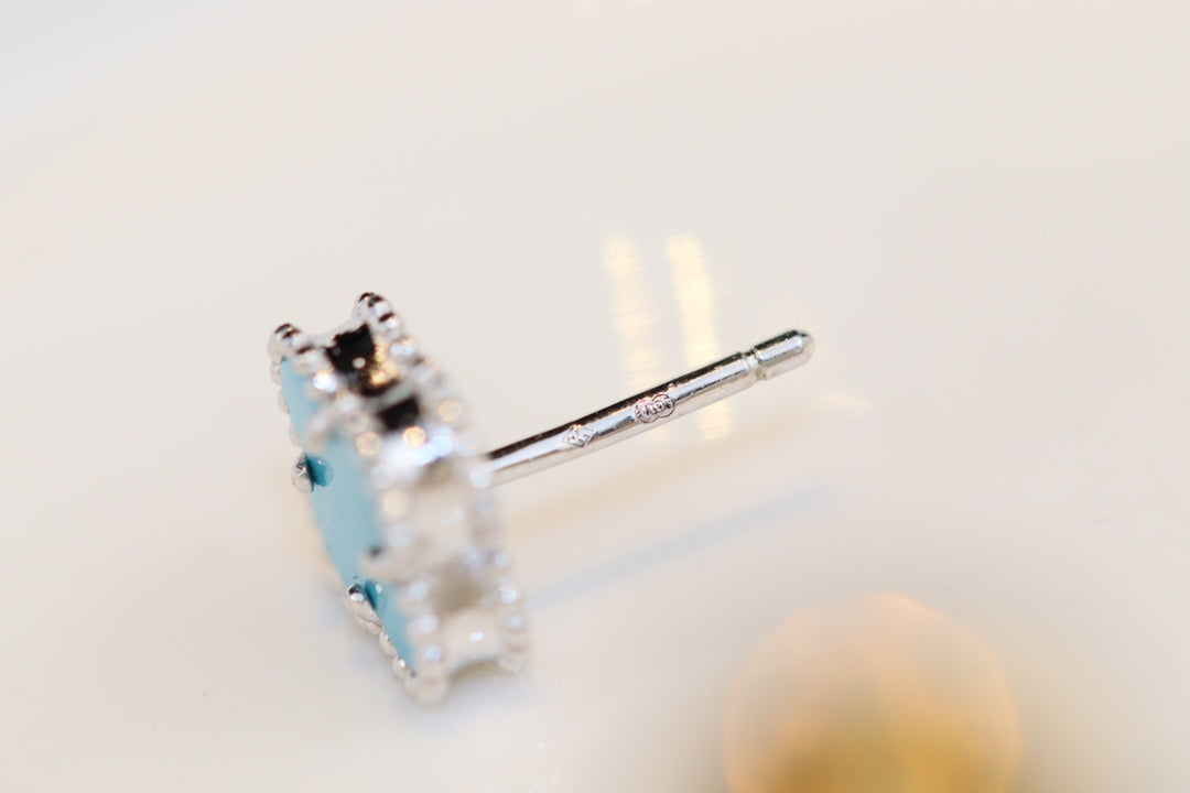 [⭐Maelin]CLOVER MINI TURQUOISE SILVER STUD EARRINGS