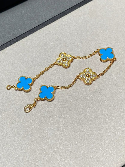 [⭐Maelin] CLOVER 5 MOTIF BLUE AGATE BRACELET COLLECTION