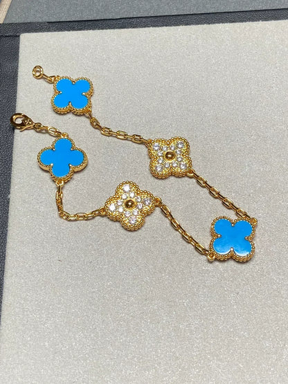 [⭐Maelin] CLOVER 5 MOTIF BLUE AGATE BRACELET COLLECTION