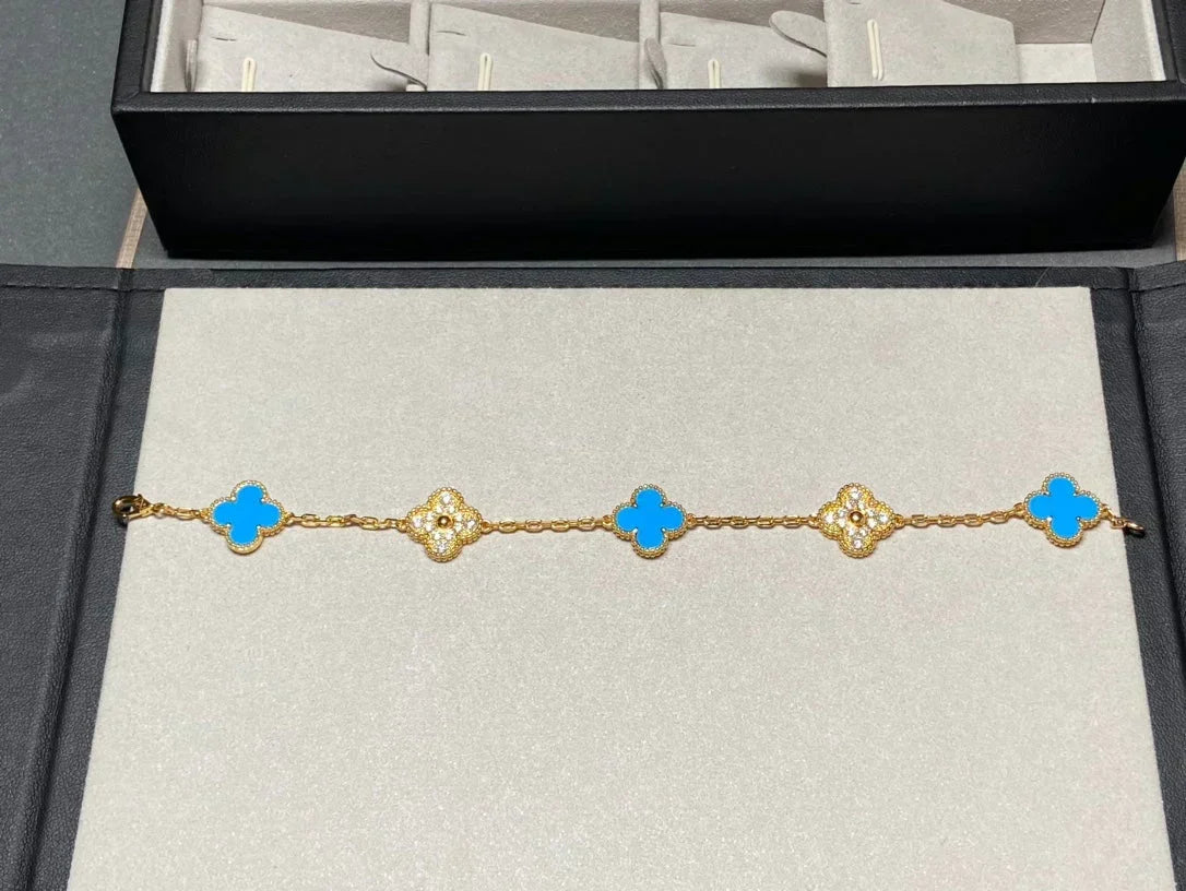[⭐Maelin] CLOVER 5 MOTIF BLUE AGATE BRACELET COLLECTION