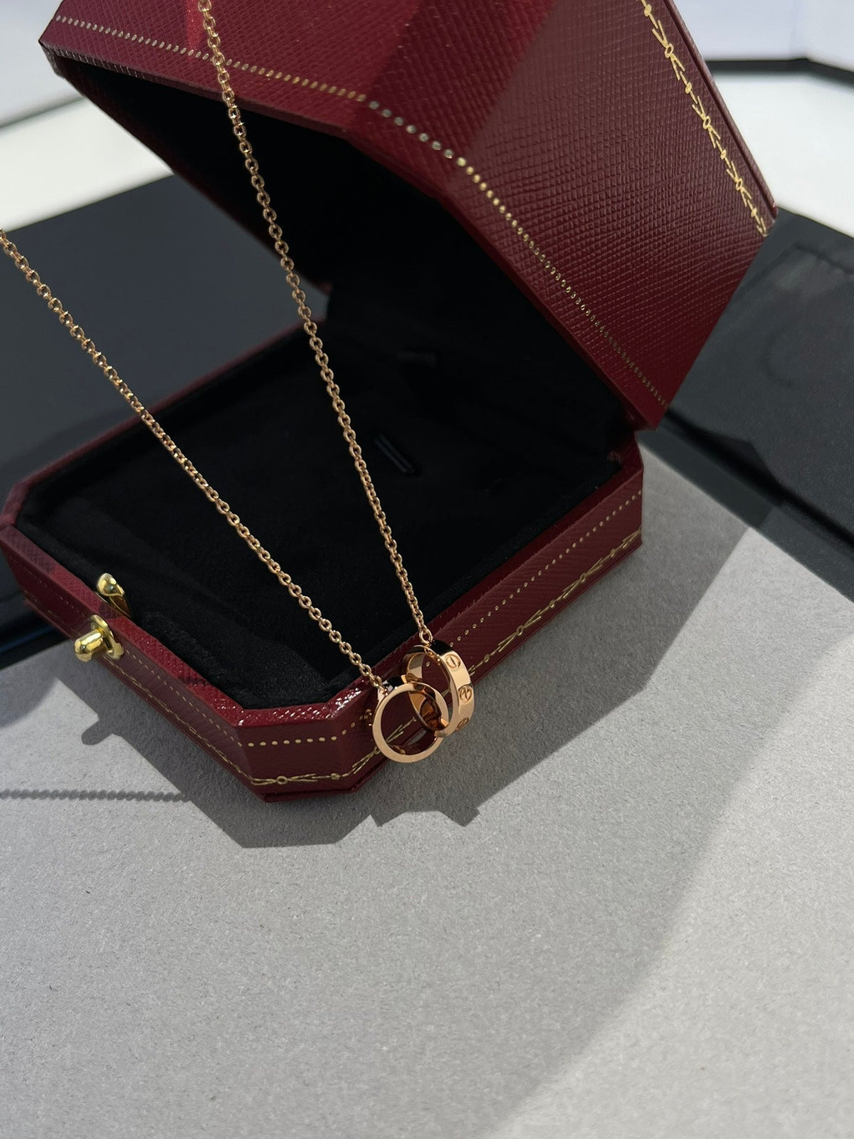 [⭐Maelin]LOVE NECKLACE DOUBLE RING PINK GOLD