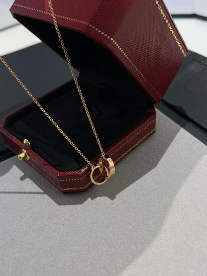 [⭐Maelin]LOVE NECKLACE DOUBLE RING PINK GOLD