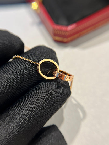 [⭐Maelin]LOVE NECKLACE DOUBLE RING PINK GOLD