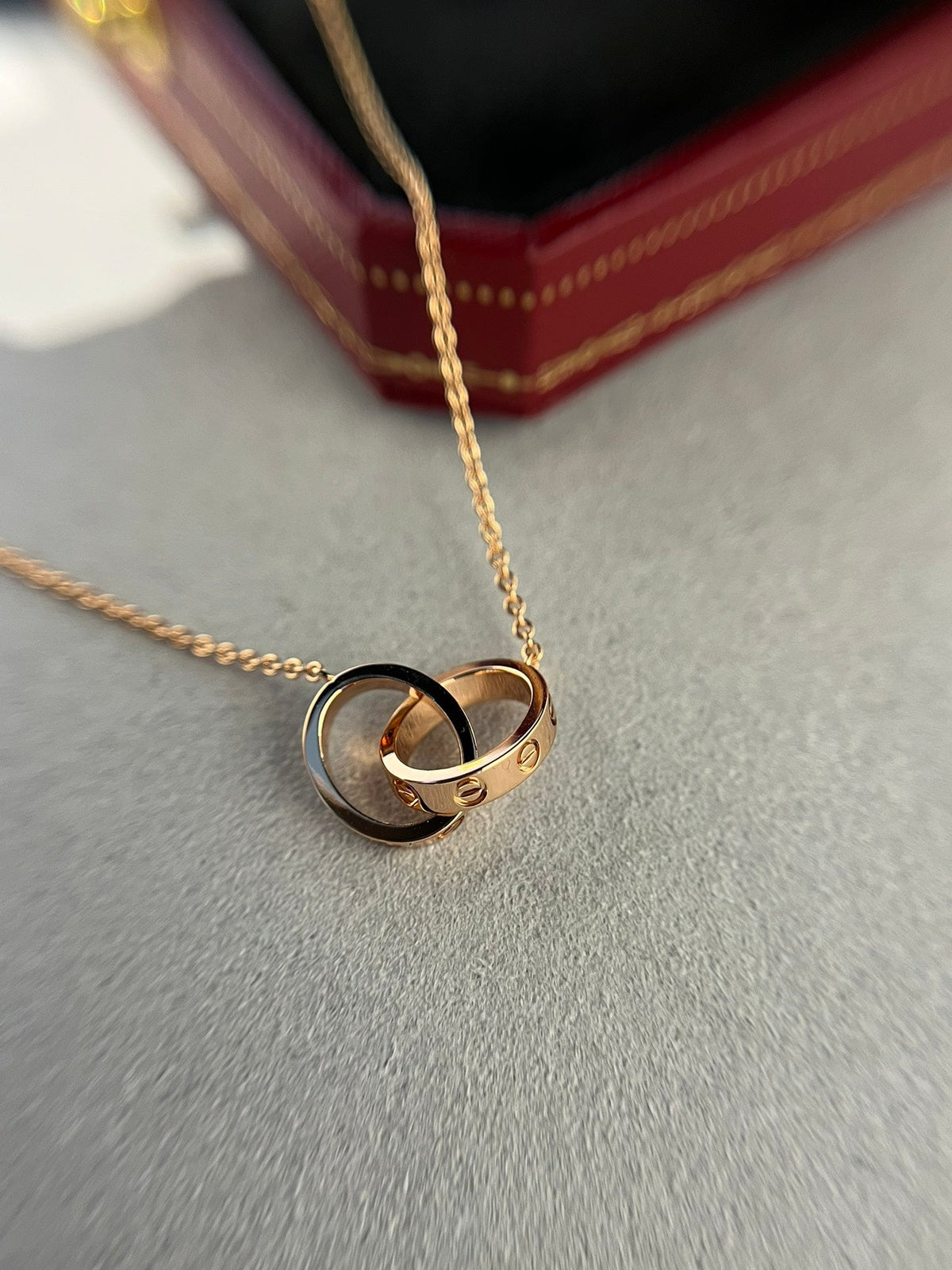 [⭐Maelin]LOVE NECKLACE DOUBLE RING PINK GOLD