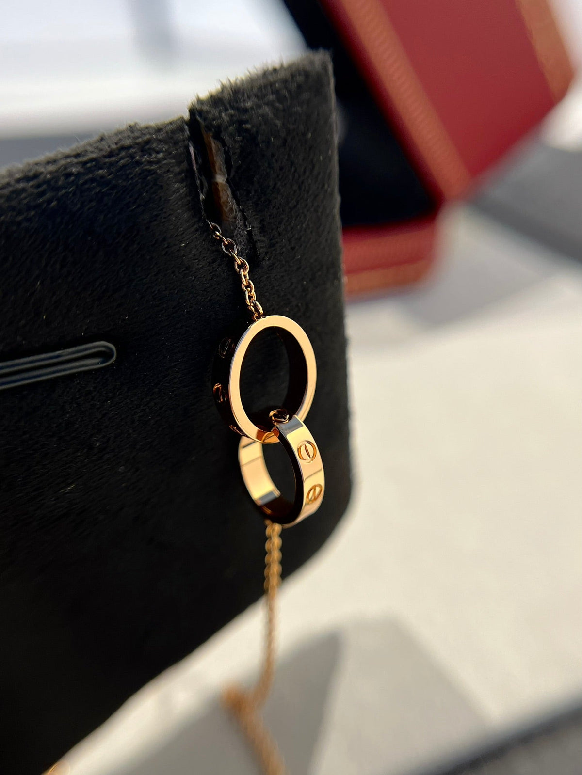 [⭐Maelin]LOVE NECKLACE DOUBLE RING PINK GOLD