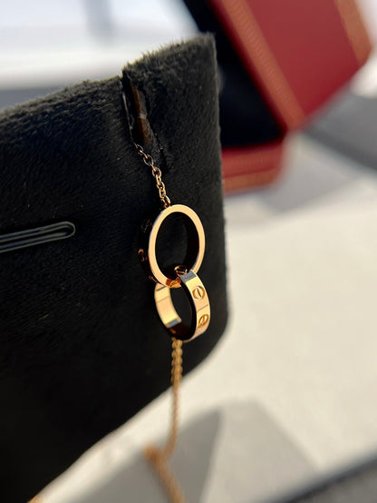 [⭐Maelin]LOVE NECKLACE DOUBLE RING PINK GOLD