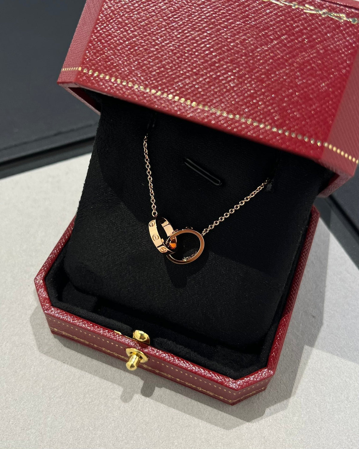[⭐Maelin]LOVE NECKLACE DOUBLE RING PINK GOLD