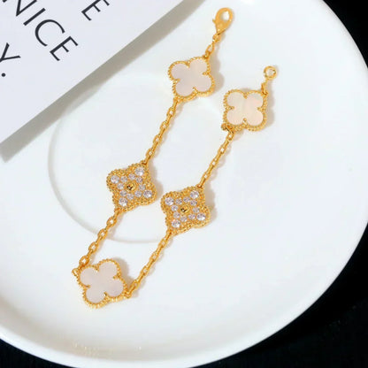 [⭐Maelin]CLOVER WHITE PEARL MOP 5 MOTIF BRACELET COLLECTION