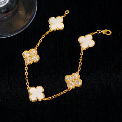 [⭐Maelin]CLOVER WHITE PEARL MOP 5 MOTIF BRACELET COLLECTION