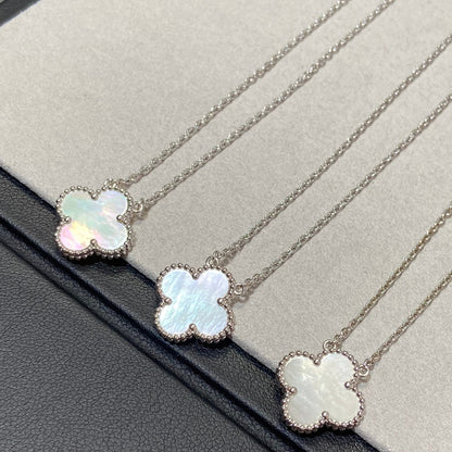 [⭐Maelin]CLOVER MEDIUM SILVER WHITE MOP NECKLACE