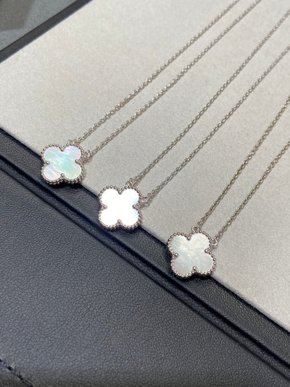 [⭐Maelin]CLOVER MEDIUM SILVER WHITE MOP NECKLACE