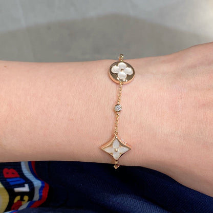 [⭐Maelin]STAR AND SUN 4 MOTIF WHITE MOP PINK GOLD BRACELET