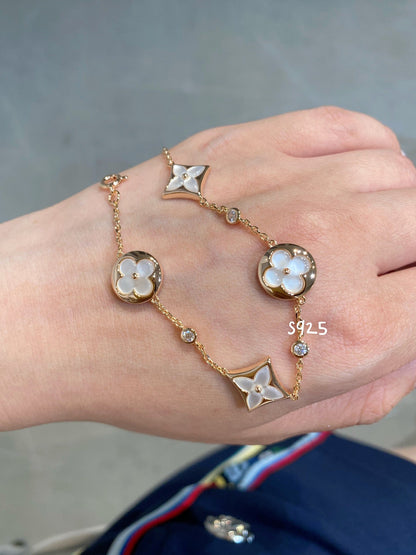 [⭐Maelin]STAR AND SUN 4 MOTIF WHITE MOP PINK GOLD BRACELET