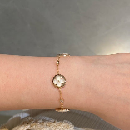 [⭐Maelin]STAR AND SUN 4 MOTIF WHITE MOP PINK GOLD BRACELET