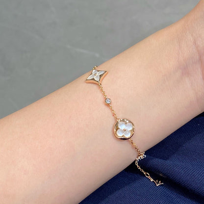 [⭐Maelin]STAR AND SUN 4 MOTIF WHITE MOP PINK GOLD BRACELET