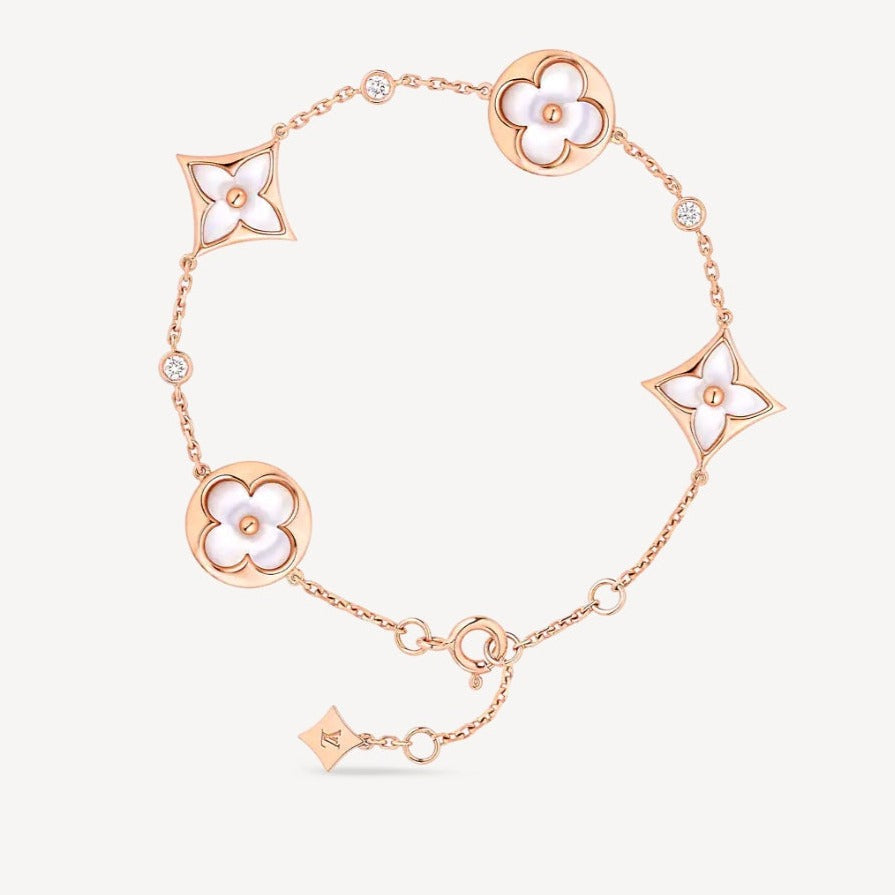 [⭐Maelin]STAR AND SUN 4 MOTIF WHITE MOP PINK GOLD BRACELET
