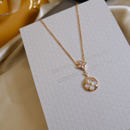 [⭐Maelin]STAR AND SUN WHITE MOP 2 MOTIF PINK GOLD NECKLACE