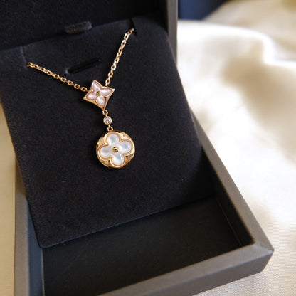 [⭐Maelin]STAR AND SUN WHITE MOP 2 MOTIF PINK GOLD NECKLACE