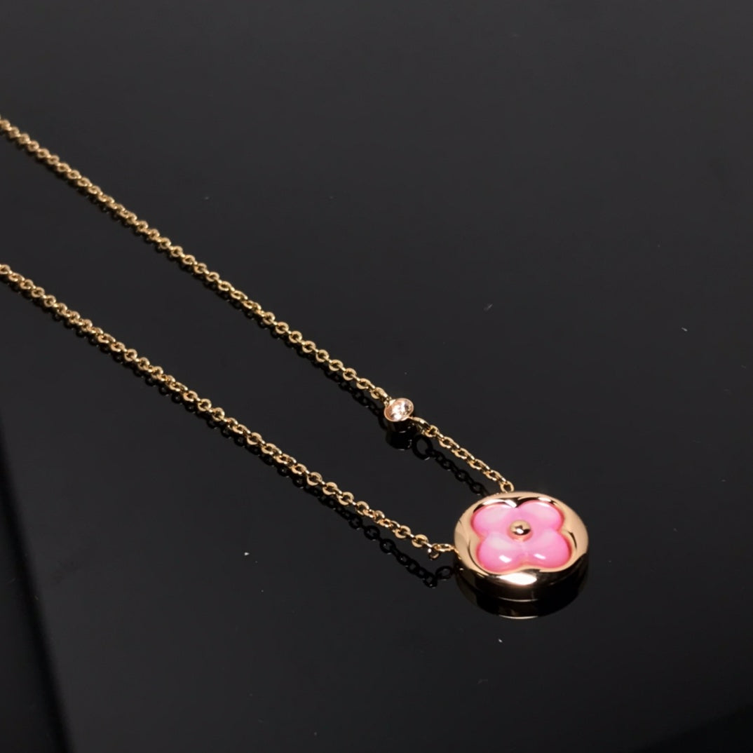 [⭐Maelin]COLOR BLOSSOM PINK MOP SUN GOLD NECKLACE