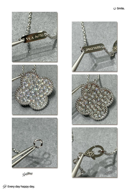 [⭐Maelin]CLOVER 25MM LARGE PENDANT DIAMOND PAVED SILVER NECKLACE