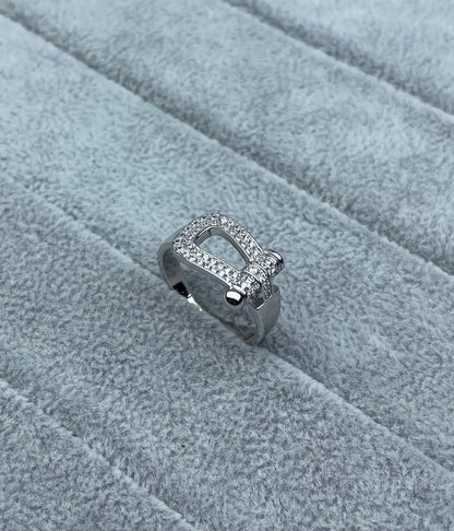 [⭐Maelin]Wide Hoof-Shaped Diamond-Studded Ring