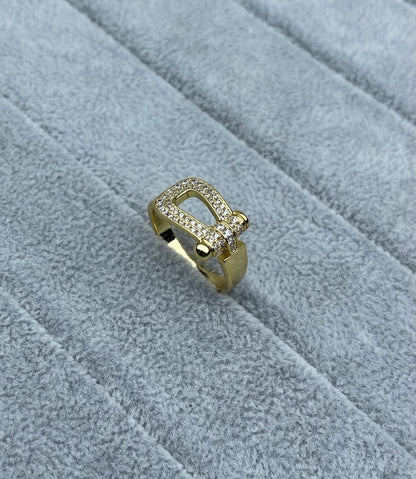 [⭐Maelin]Wide Hoof-Shaped Diamond-Studded Ring