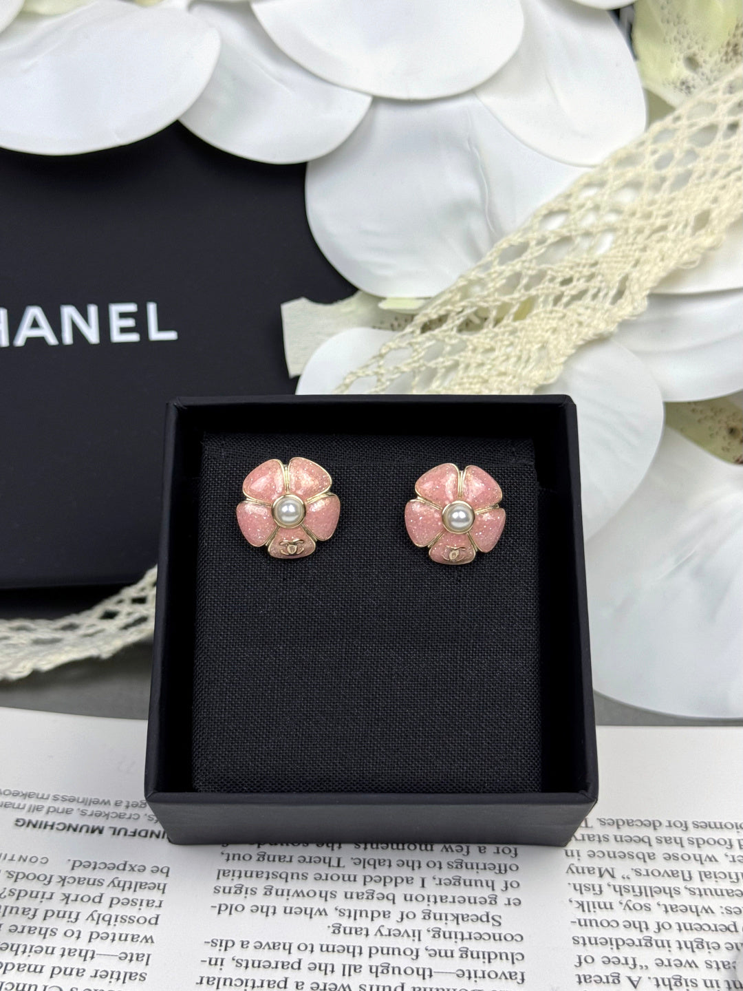 [⭐Maelin]26C Pink Camellia Pearl Enamel Stud Earrings