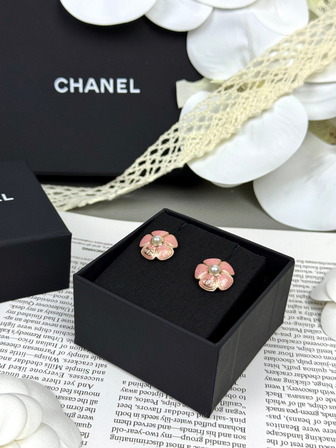 [⭐Maelin]26C Pink Camellia Pearl Enamel Stud Earrings