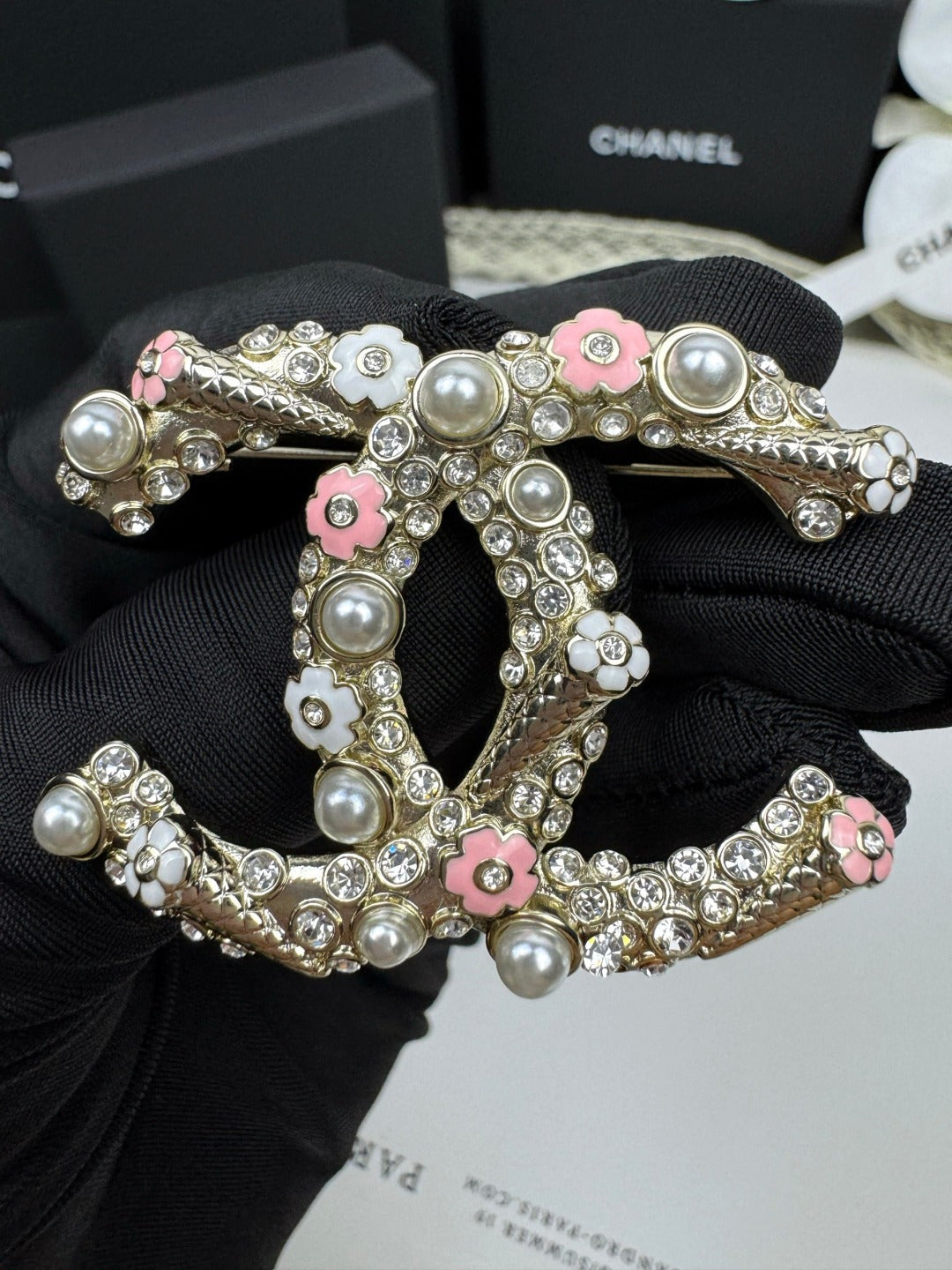 [⭐Maelin]26C Pink-White Enamel Ice Cream Cone Double C Brooch