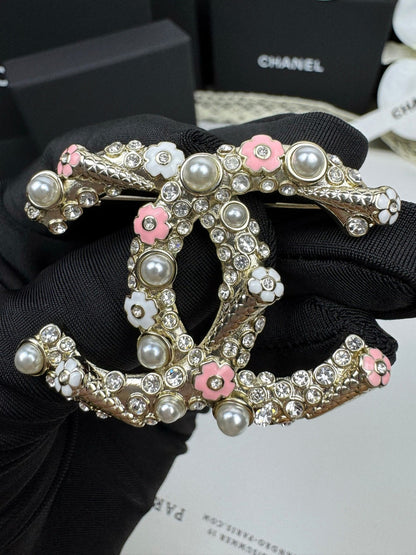 [⭐Maelin]26C Pink-White Enamel Ice Cream Cone Double C Brooch