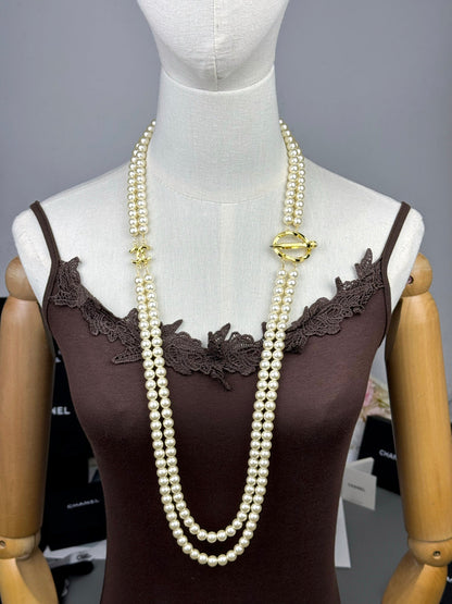 [⭐Maelin]25K Pencil Double C Double-Layer Pearl Sweater Chain