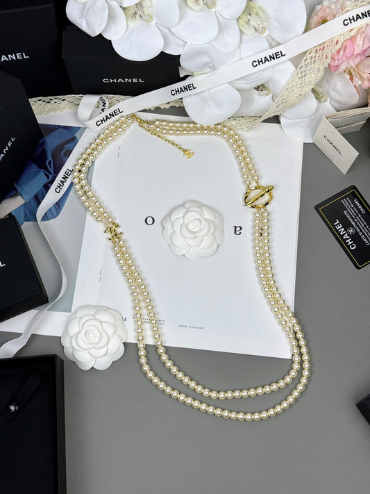 [⭐Maelin]25K Pencil Double C Double-Layer Pearl Sweater Chain