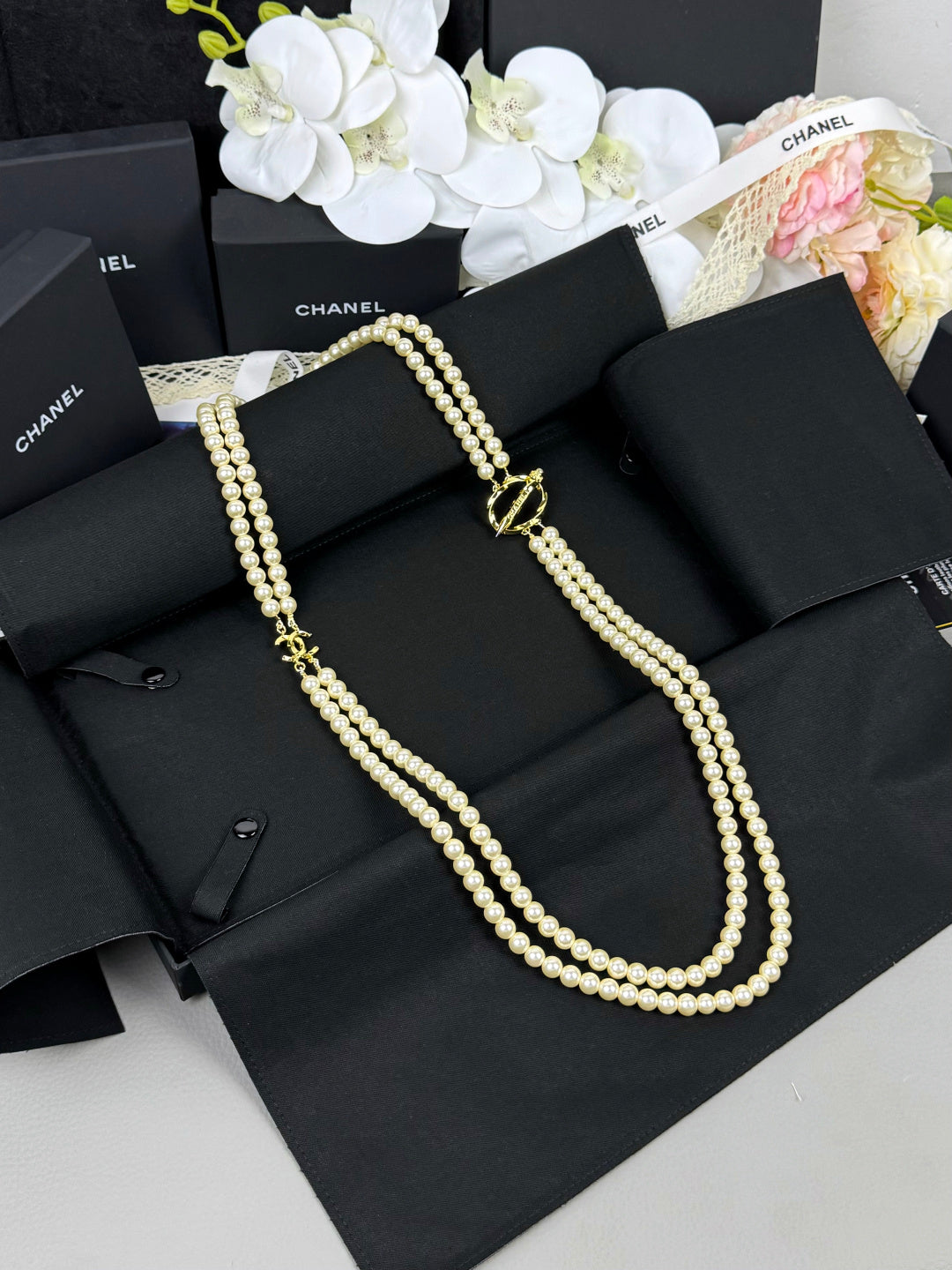 [⭐Maelin]25K Pencil Double C Double-Layer Pearl Sweater Chain