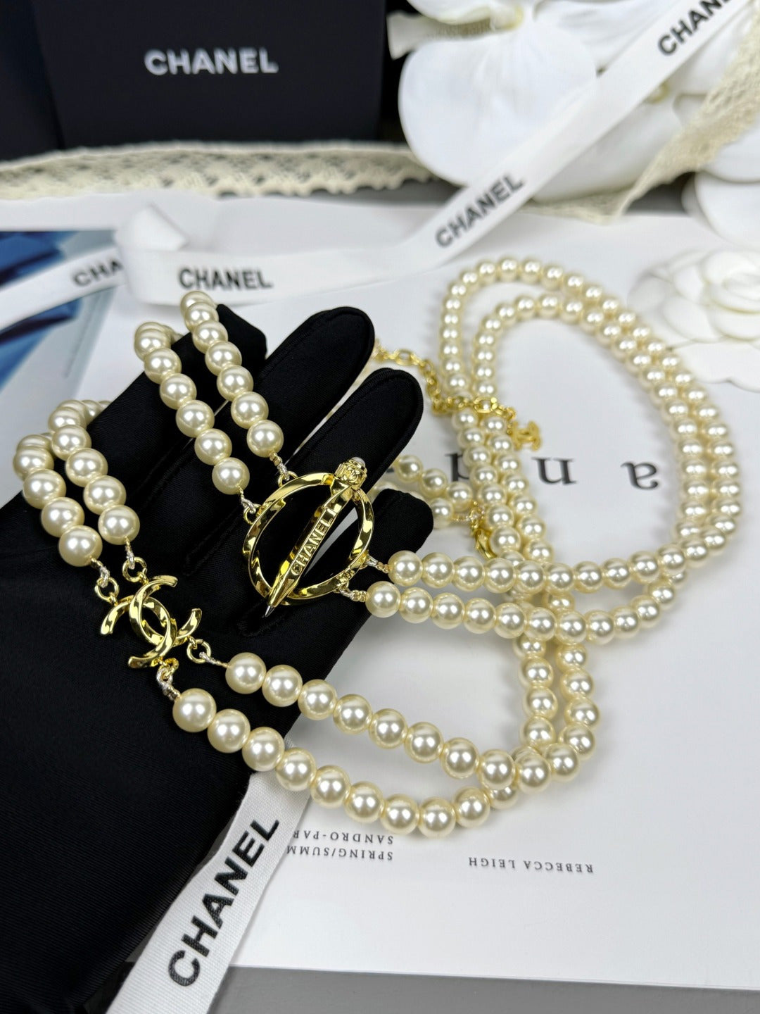 [⭐Maelin]25K Pencil Double C Double-Layer Pearl Sweater Chain