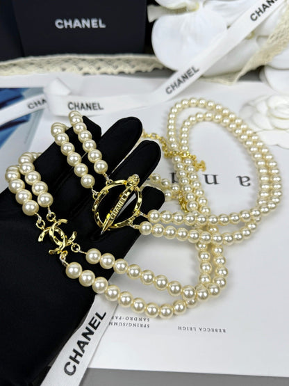 [⭐Maelin]25K Pencil Double C Double-Layer Pearl Sweater Chain