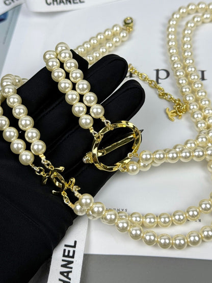 [⭐Maelin]25K Pencil Double C Double-Layer Pearl Sweater Chain