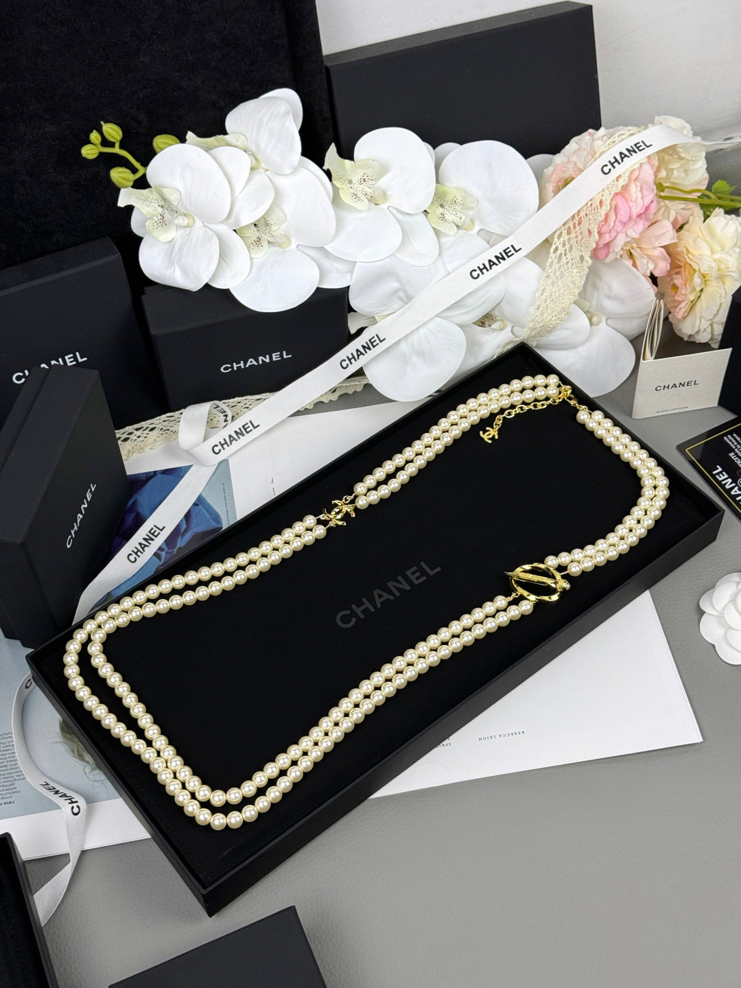 [⭐Maelin]25K Pencil Double C Double-Layer Pearl Sweater Chain