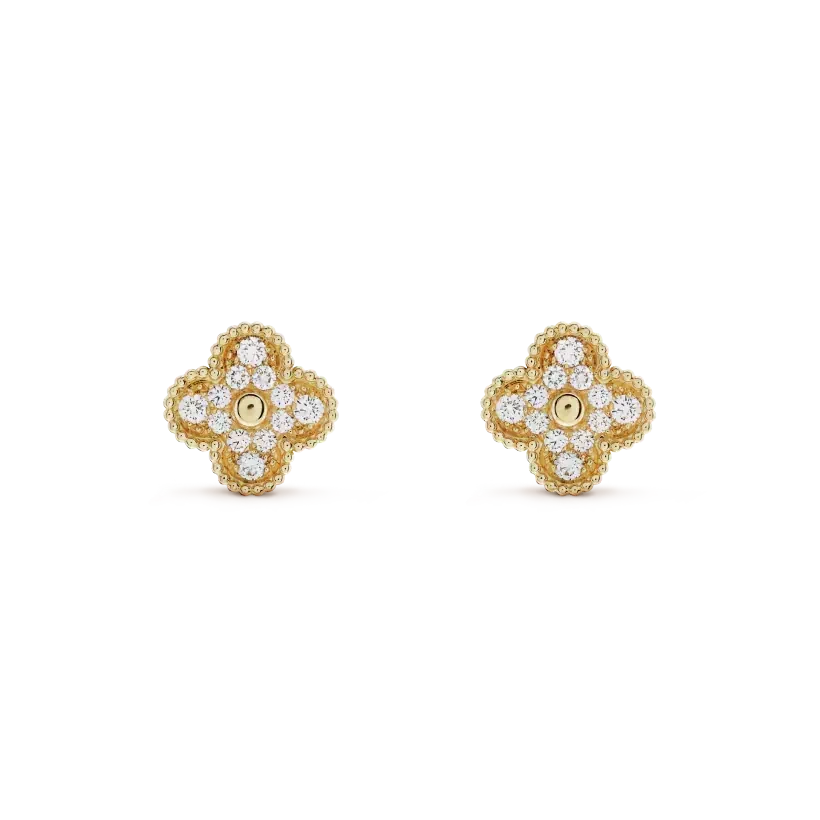 [⭐Maelin]CLOVER MEDIUM 1 MOTIFS FUll DIAMOND EARRINGS