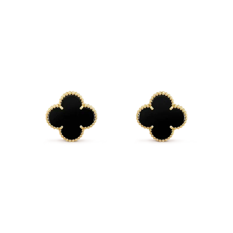 [⭐Maelin]CLOVER MEDIUM 1 MOTIFS  ONYX STUD EARRINGS