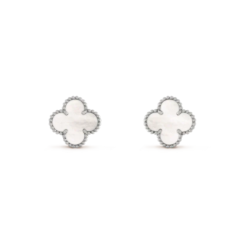[⭐Maelin]CLOVER MEDIUM 1 MOTIFS  WHITE MOP EARRINGS SILVER