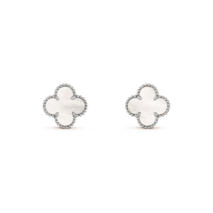 [⭐Maelin]CLOVER MEDIUM 1 MOTIFS  WHITE MOP EARRINGS SILVER