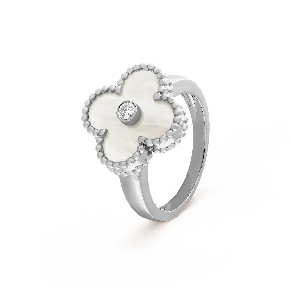 [⭐Maelin]CLOVER SILVER MOP DIAMOND RING