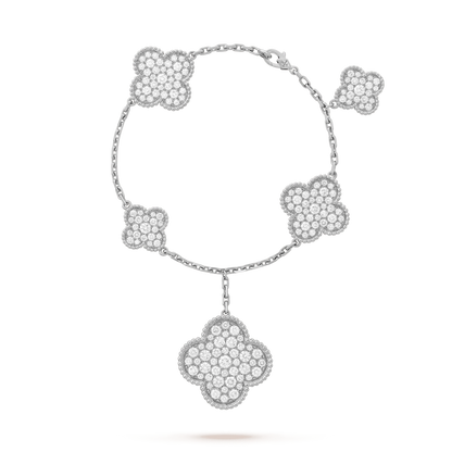 [⭐Maelin]CLOVER 6 MOTIFS SILVER DIAMOND BRACELET