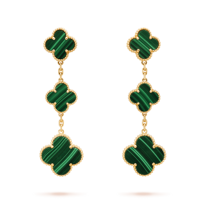 [⭐Maelin]CLOVER MALACHITE 3 MOTIFS GOLD