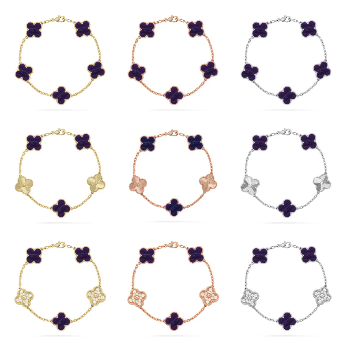 [⭐Maelin]CLOVER 5 MOTIF PURPLE STRIPES BRACELET COLLECTION