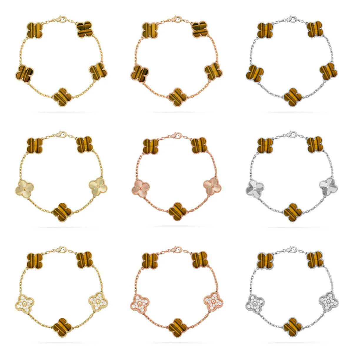 [⭐Maelin] CLOVER 5 MOTIFS TIGER EYE BRACELET COLLECTION