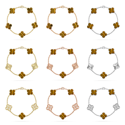 [⭐Maelin] CLOVER 5 MOTIFS TIGER EYE BRACELET COLLECTION