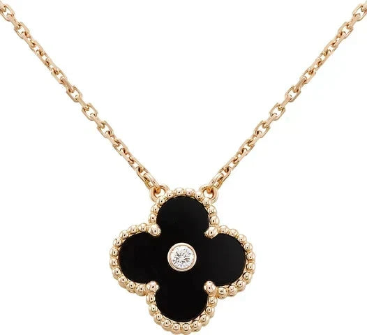 [⭐Maelin]CLOVER 15MM DIAMOND ONYX NECKLACE