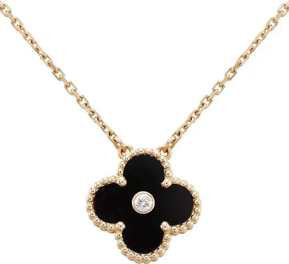 [⭐Maelin]CLOVER 15MM DIAMOND ONYX NECKLACE